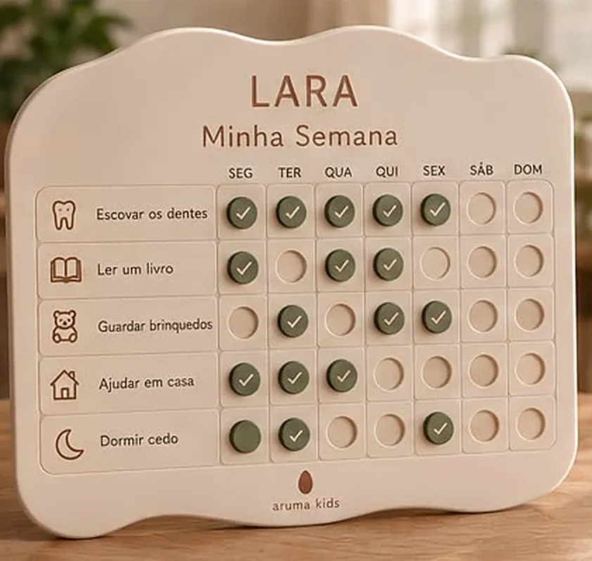 Placa Minha Semana, com tarefas nas linhas e os dias da semana nas colunas